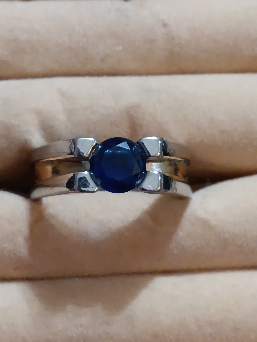 Vintage 2 Tone Sterling And Gold Over Sterling Blue Cz Ring Size 8 Unbranded